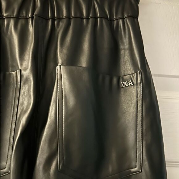 Zara Black Faux Leather High Waisted Paper-bag Waist Pants Size 2 - Picture 7 of 16